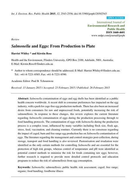 Salmonella and Eggs: From Production to Plate .